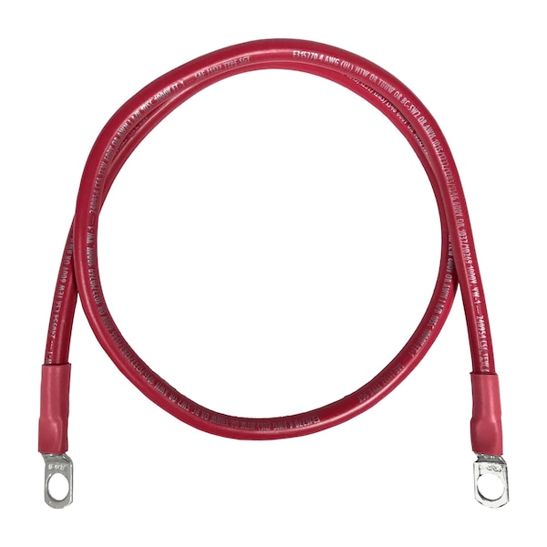 Marine Battery Cable, 4 AWG Gauge, Tinned Copper w/ Red PVC, 36" Length, 3/8" Lugs